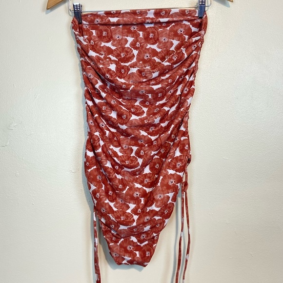 Juillet Swim Floral One-Piece Swimsuit Rust Red Ruched Adjustable High-Leg - Picture 3 of 4